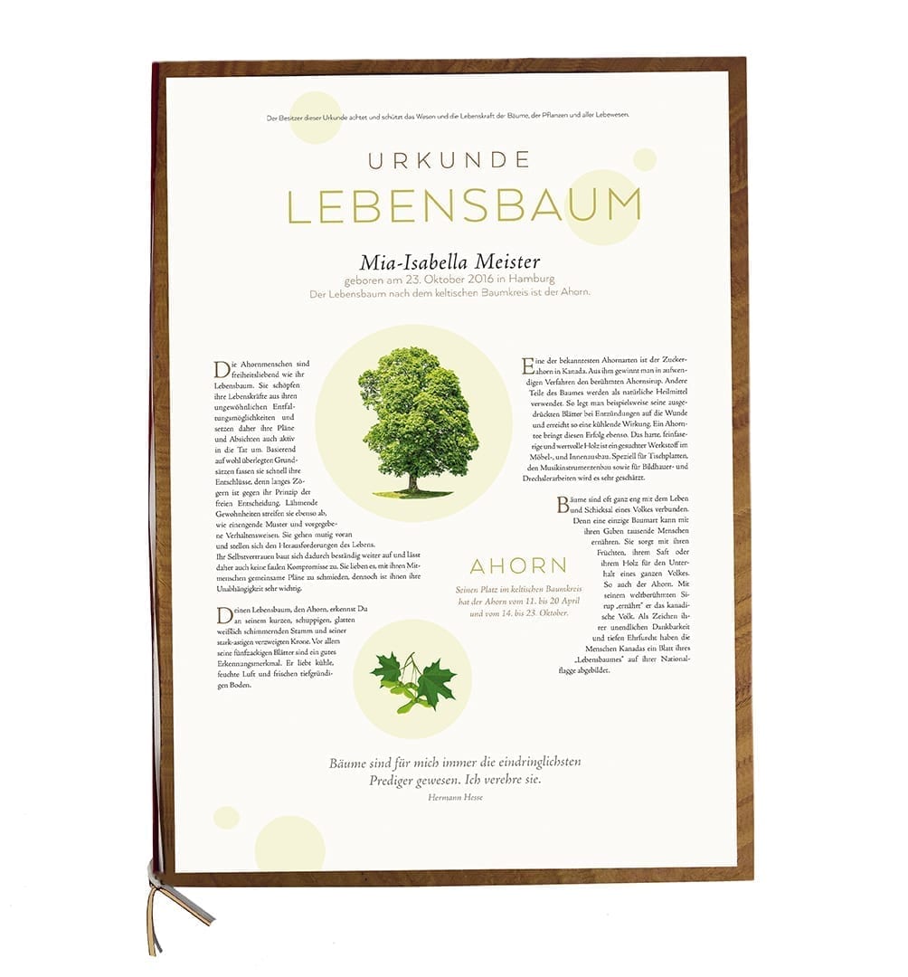 Lebensbaum Urkunde „Premium“ Baumkreis Lebensbaum Geburt Taufe Hochzeit