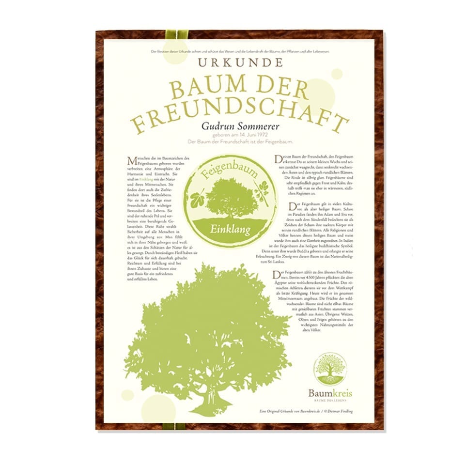 Baum der Freundschaft Urkunde Baumkreis Lebensbaum Geburt Taufe